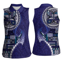 Samoan Siapo Art Tattoo Polynesian Pattern Women Sleeveless Polo Shirt Navy Color LT03 - Polynesian Pride
