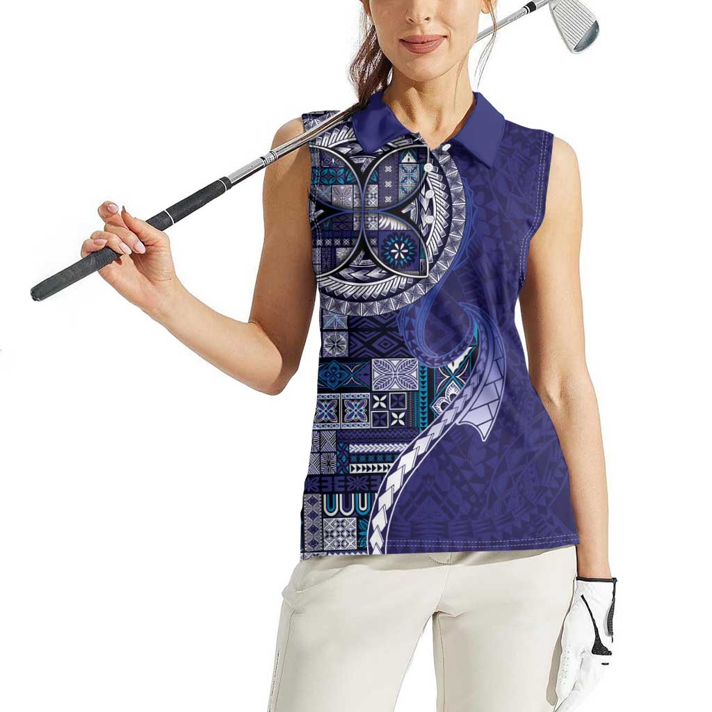 Samoan Siapo Art Tattoo Polynesian Pattern Women Sleeveless Polo Shirt Navy Color LT03 - Polynesian Pride