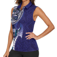Samoan Siapo Art Tattoo Polynesian Pattern Women Sleeveless Polo Shirt Navy Color LT03 - Polynesian Pride