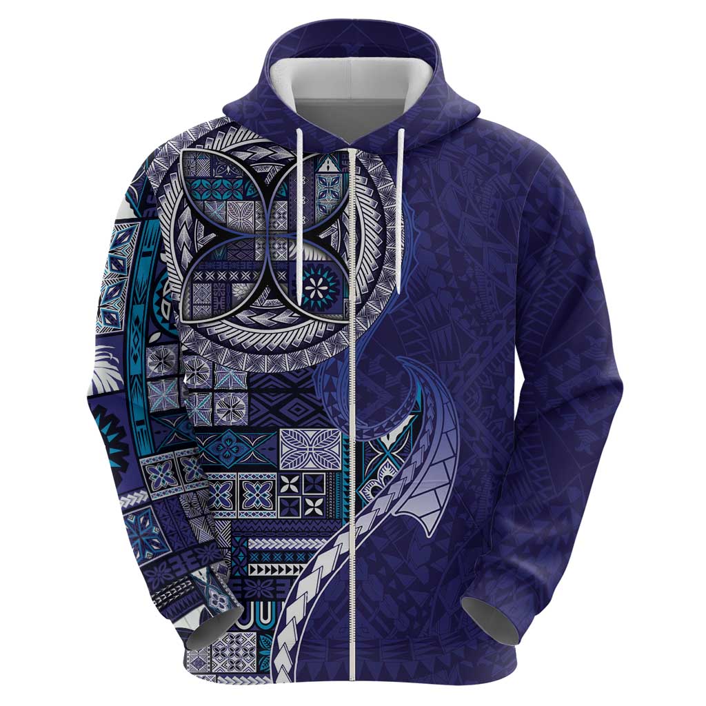 Samoan Siapo Art Tattoo Polynesian Pattern Zip Hoodie Navy Color - Polynesian Pride