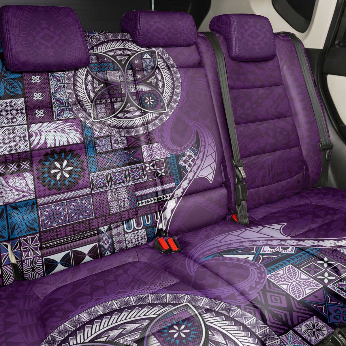 Samoan Siapo Art Tattoo Polynesian Pattern Back Car Seat Cover Purple Color - Polynesian Pride