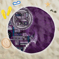 Samoan Siapo Art Tattoo Polynesian Pattern Beach Blanket Purple Color - Polynesian Pride