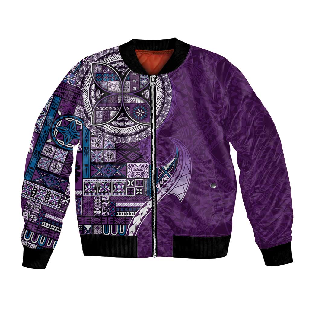 Samoan Siapo Art Tattoo Polynesian Pattern Bomber Jacket Purple Color LT03 Unisex Purple - Polynesian Pride