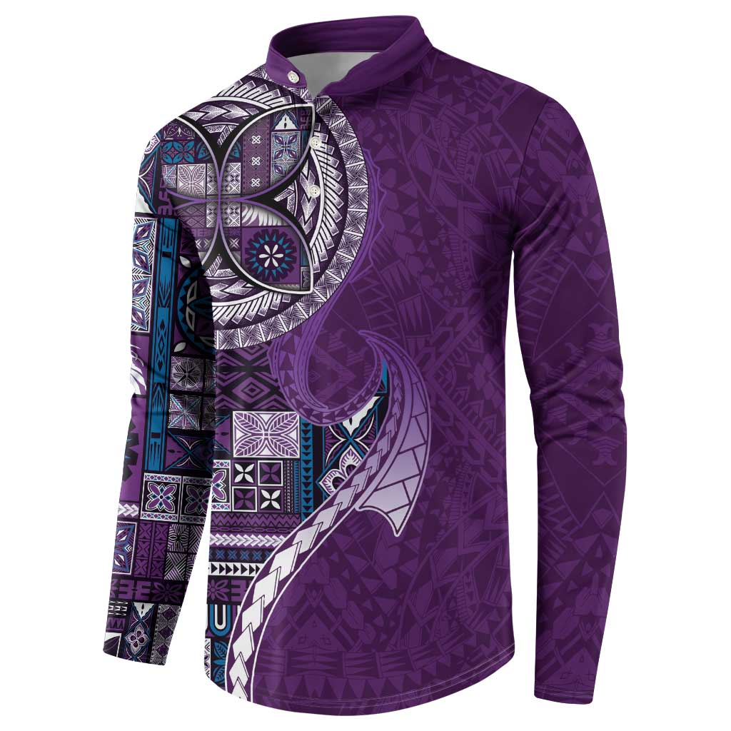 Samoan Siapo Art Tattoo Polynesian Pattern Button Sweatshirt Purple Color - Polynesian Pride