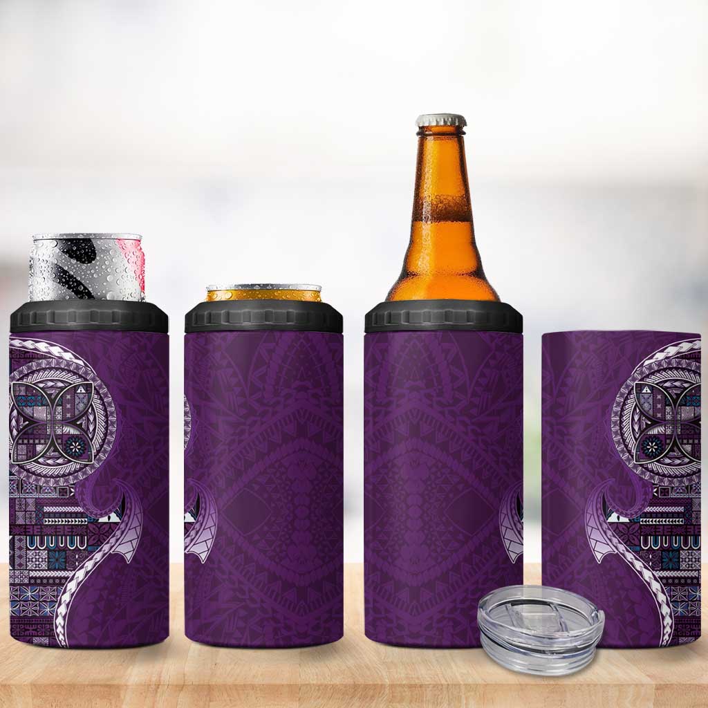 Samoan Siapo Art Tattoo Polynesian Pattern 4 in 1 Can Cooler Tumbler Purple Color - Polynesian Pride