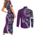 Samoan Siapo Art Tattoo Polynesian Pattern Couples Matching Short Sleeve Bodycon Dress and Long Sleeve Button Shirt Purple Color - Polynesian Pride