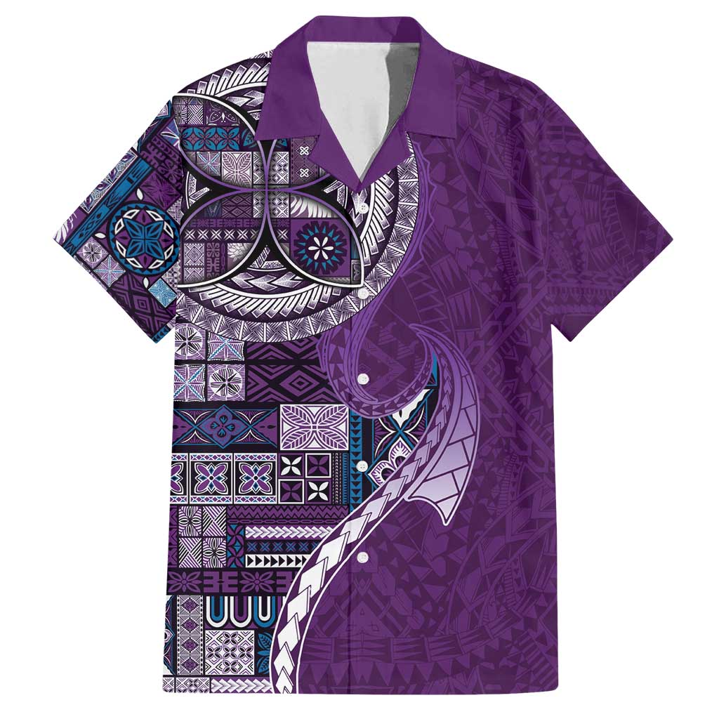 Samoan Siapo Art Tattoo Polynesian Pattern Family Matching Puletasi and Hawaiian Shirt Purple Color - Polynesian Pride