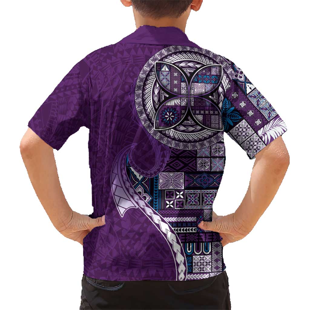 Samoan Siapo Art Tattoo Polynesian Pattern Family Matching Short Sleeve Bodycon Dress and Hawaiian Shirt Purple Color - Polynesian Pride