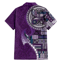 Samoan Siapo Art Tattoo Polynesian Pattern Family Matching Short Sleeve Bodycon Dress and Hawaiian Shirt Purple Color - Polynesian Pride