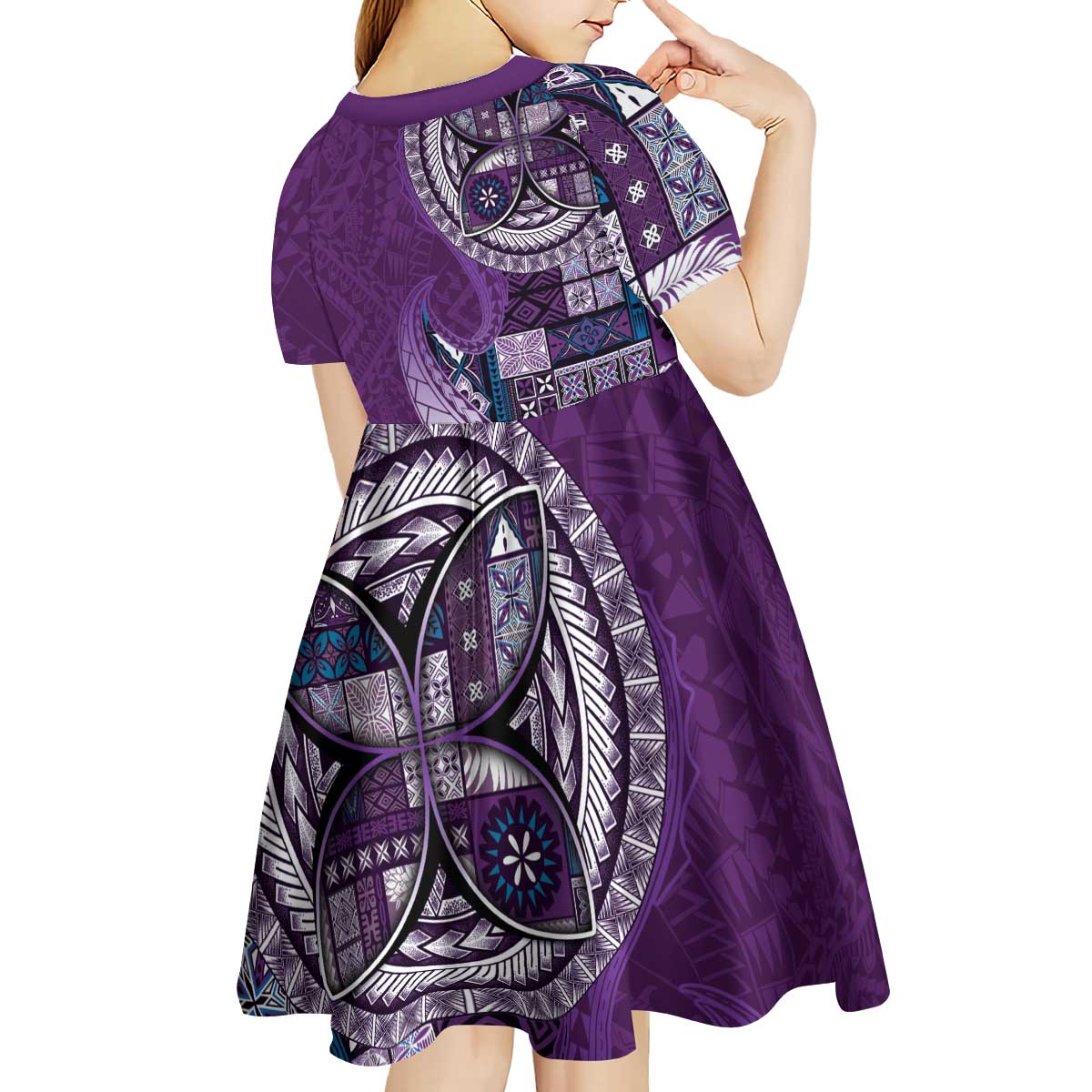 Samoan Siapo Art Tattoo Polynesian Pattern Kid Short Sleeve Dress Purple Color - Polynesian Pride
