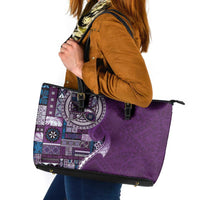 Samoan Siapo Art Tattoo Polynesian Pattern Leather Tote Bag Purple Color - Polynesian Pride