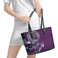 Samoan Siapo Art Tattoo Polynesian Pattern Leather Tote Bag Purple Color - Polynesian Pride