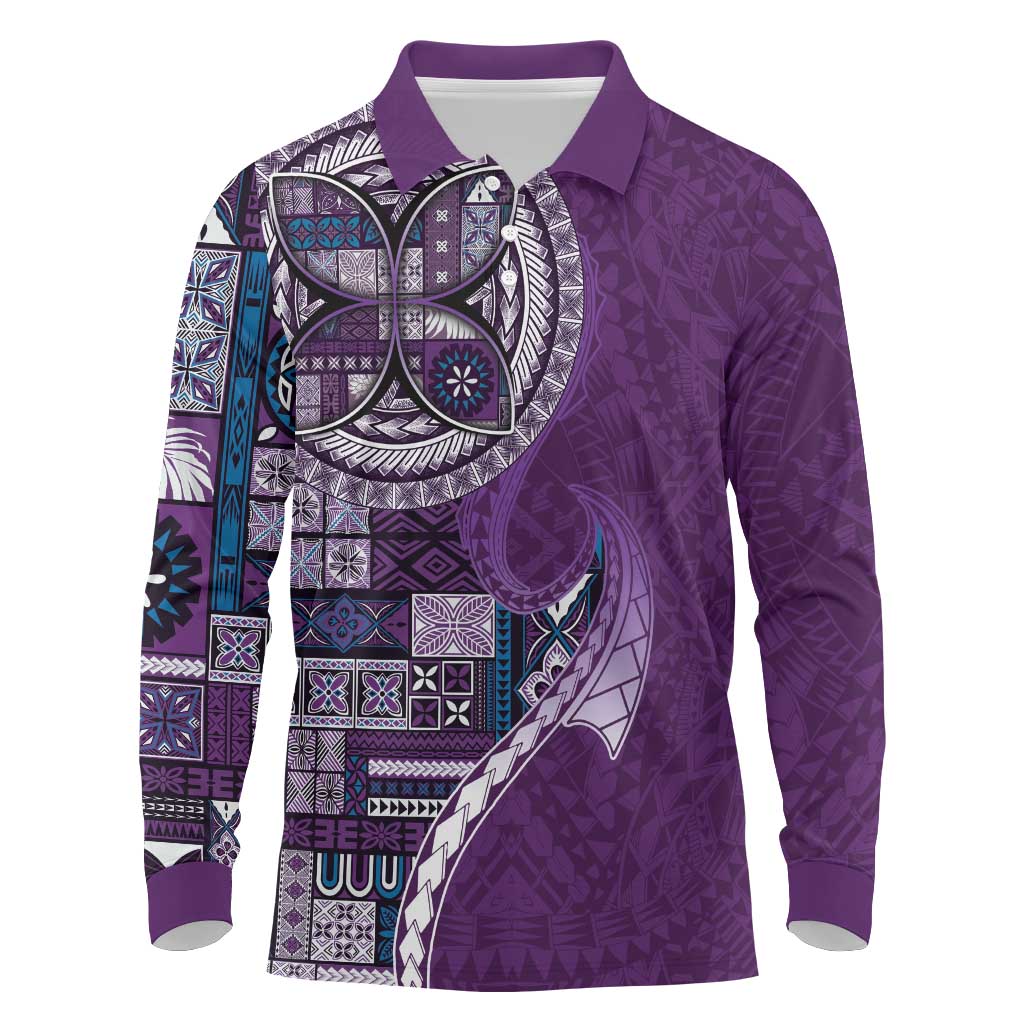 Samoan Siapo Art Tattoo Polynesian Pattern Long Sleeve Polo Shirt Purple Color LT03 Purple - Polynesian Pride