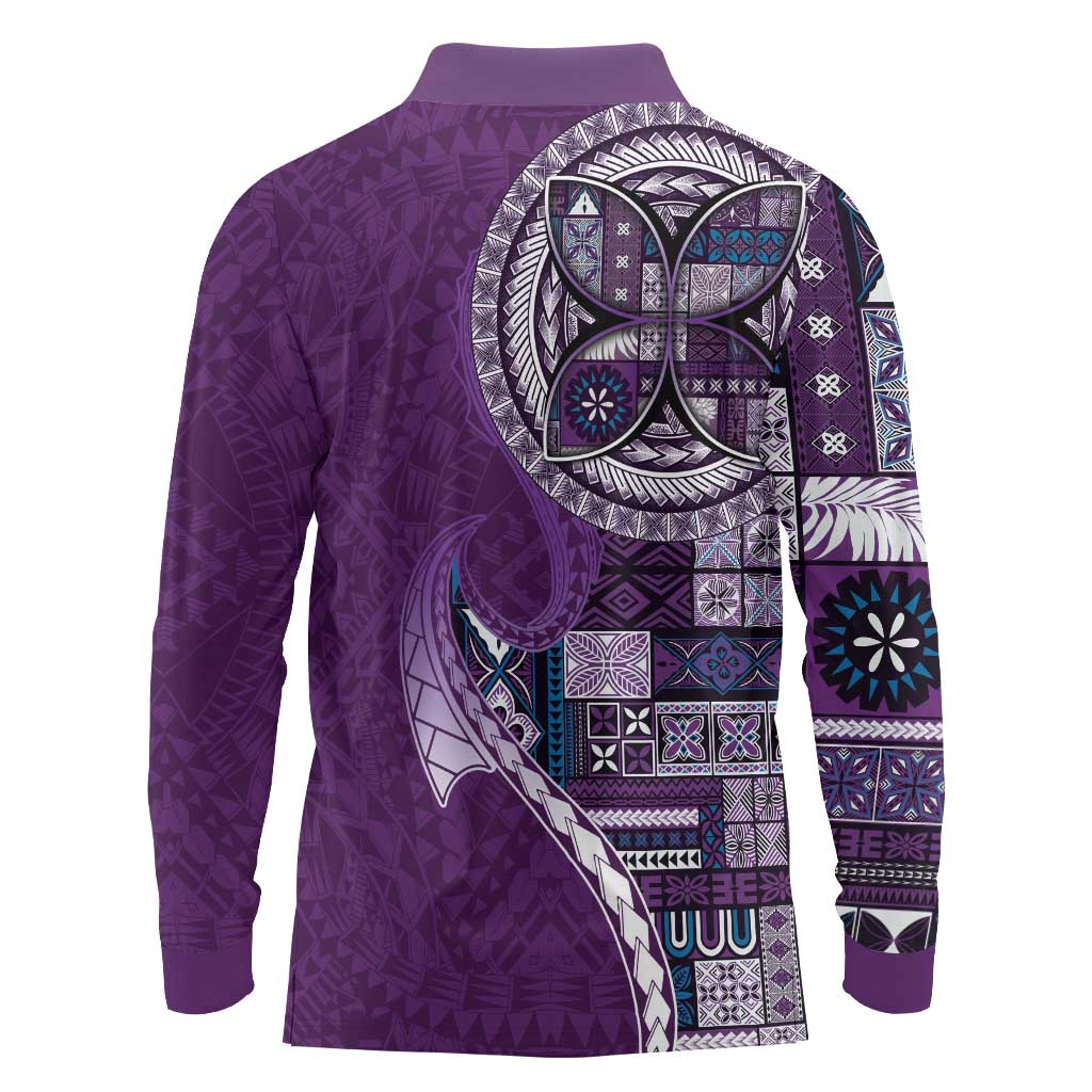 Samoan Siapo Art Tattoo Polynesian Pattern Long Sleeve Polo Shirt Purple Color LT03 - Polynesian Pride