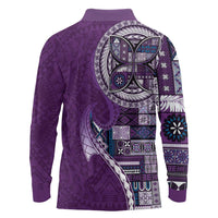 Samoan Siapo Art Tattoo Polynesian Pattern Long Sleeve Polo Shirt Purple Color LT03 - Polynesian Pride