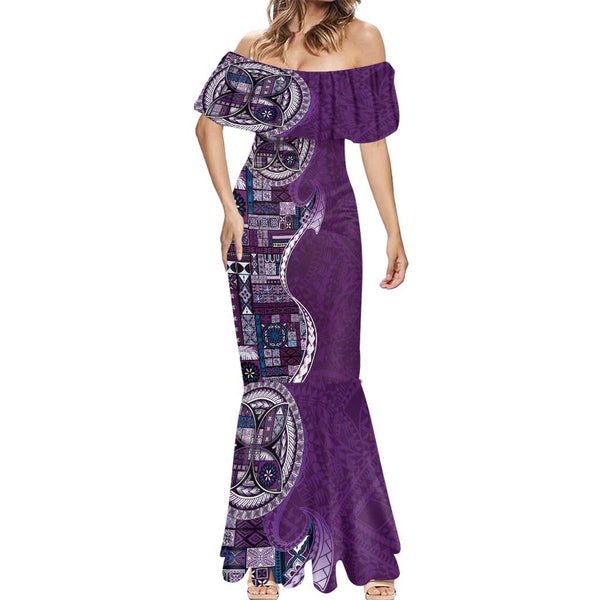 Samoan Siapo Art Tattoo Polynesian Pattern Mermaid Dress Purple Color LT03
