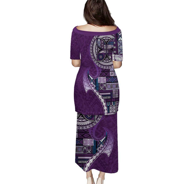 Samoan Siapo Art Tattoo Polynesian Pattern Puletasi Purple Color LT03