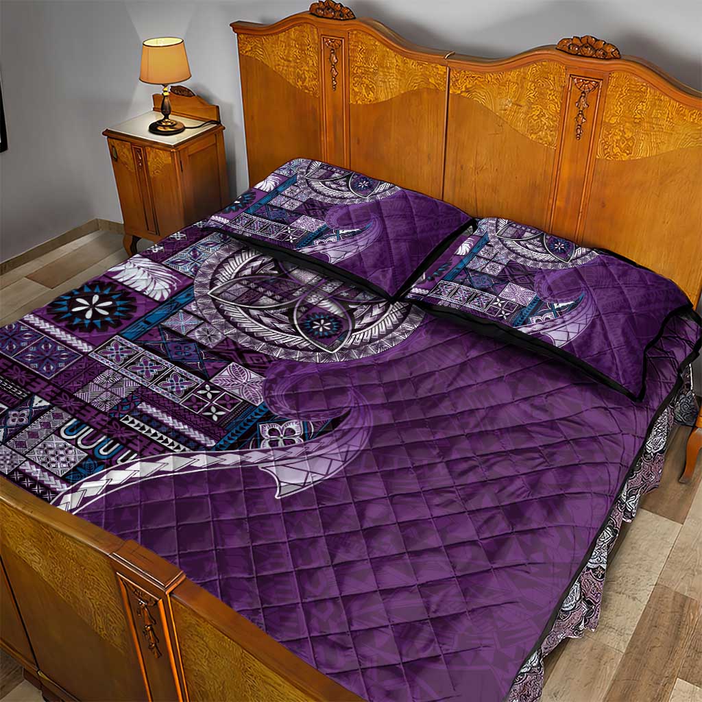 Samoan Siapo Art Tattoo Polynesian Pattern Quilt Bed Set Purple Color - Polynesian Pride