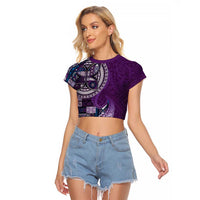 Samoan Siapo Art Tattoo Polynesian Pattern Raglan Cropped T Shirt Purple Color - Polynesian Pride