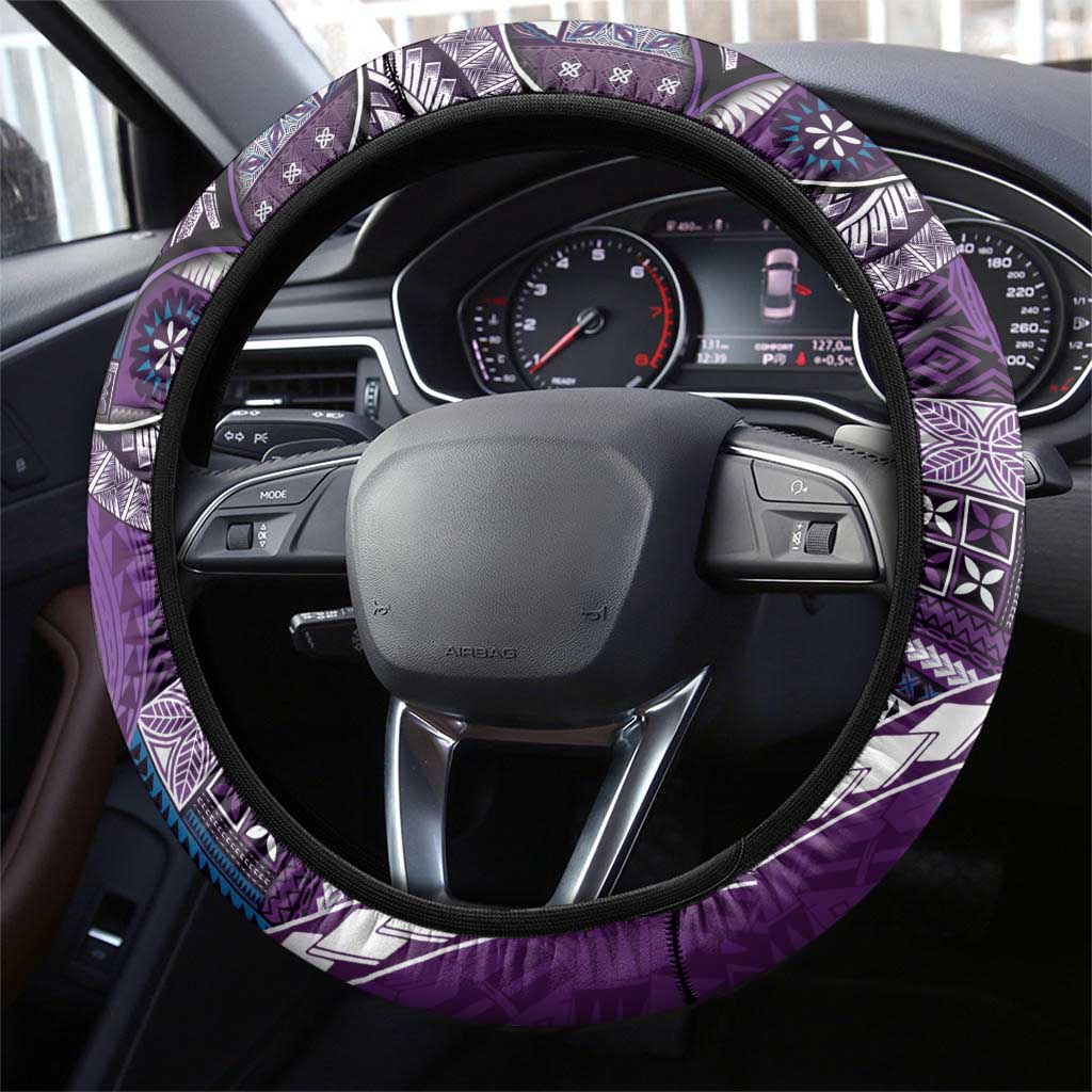 Samoan Siapo Art Tattoo Polynesian Pattern Steering Wheel Cover Purple Color - Polynesian Pride