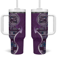 Samoan Siapo Art Tattoo Polynesian Pattern Tumbler With Handle Purple Color - Polynesian Pride