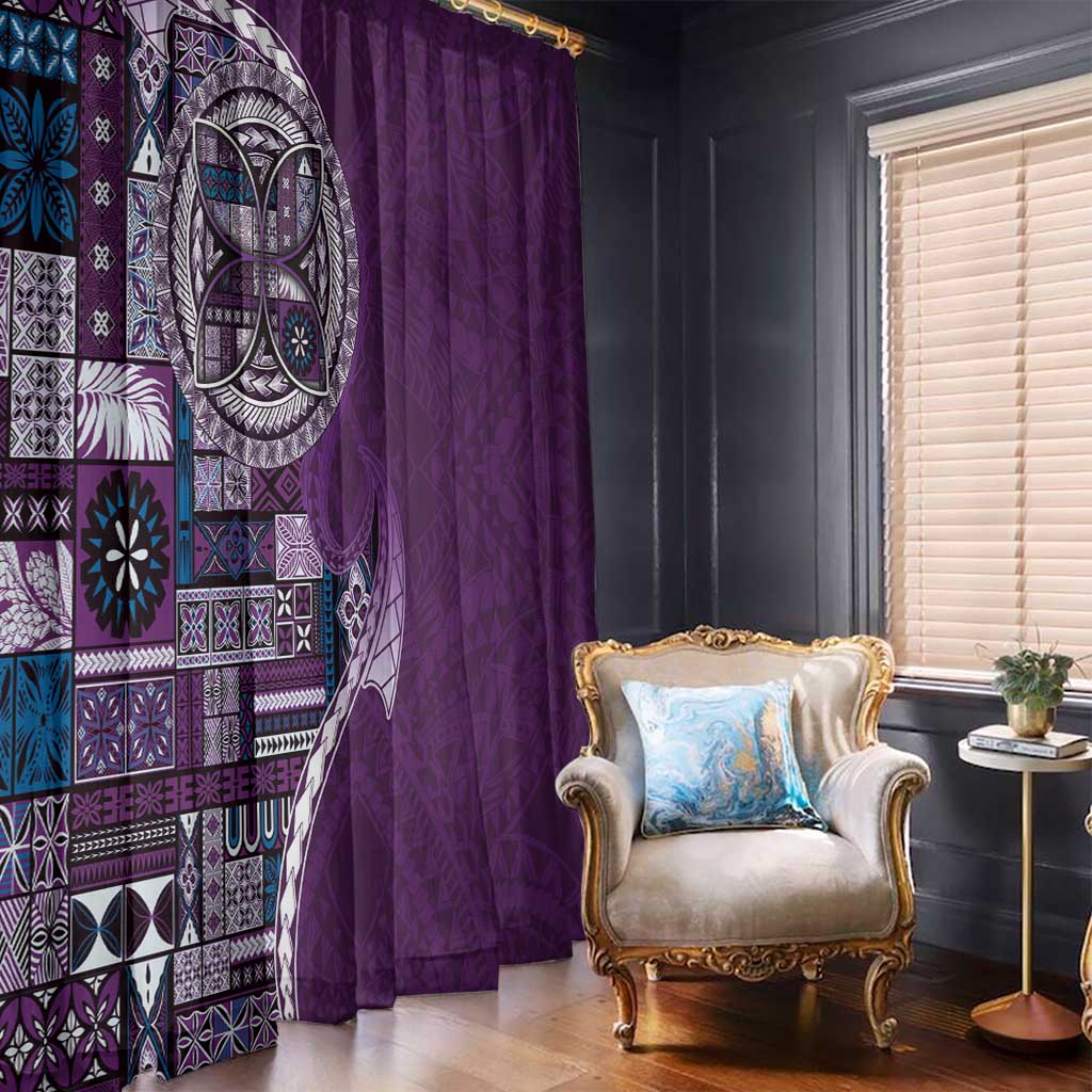 Samoan Siapo Art Tattoo Polynesian Pattern Window Curtain Purple Color - Polynesian Pride