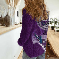 Samoan Siapo Art Tattoo Polynesian Pattern Women Casual Shirt Purple Color - Polynesian Pride