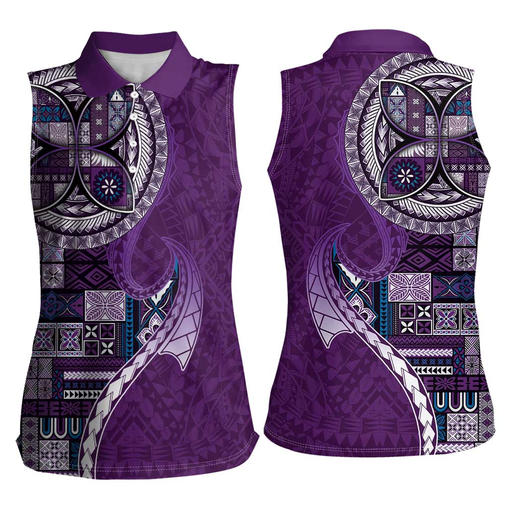 Samoan Siapo Art Tattoo Polynesian Pattern Women Sleeveless Polo Shirt Purple Color LT03 - Polynesian Pride