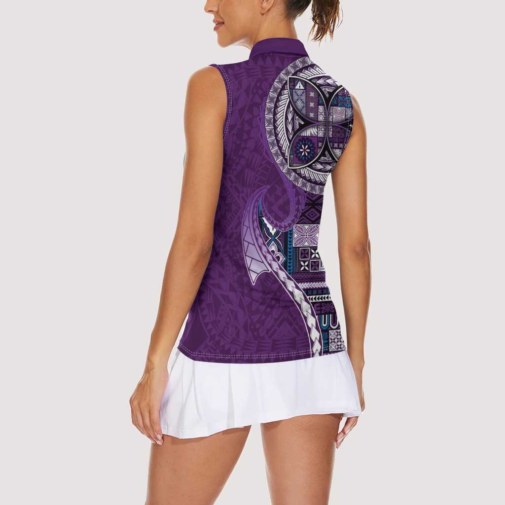 Samoan Siapo Art Tattoo Polynesian Pattern Women Sleeveless Polo Shirt Purple Color LT03 - Polynesian Pride