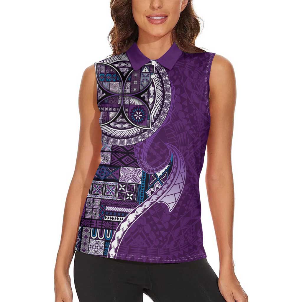 Samoan Siapo Art Tattoo Polynesian Pattern Women Sleeveless Polo Shirt Purple Color LT03 - Polynesian Pride