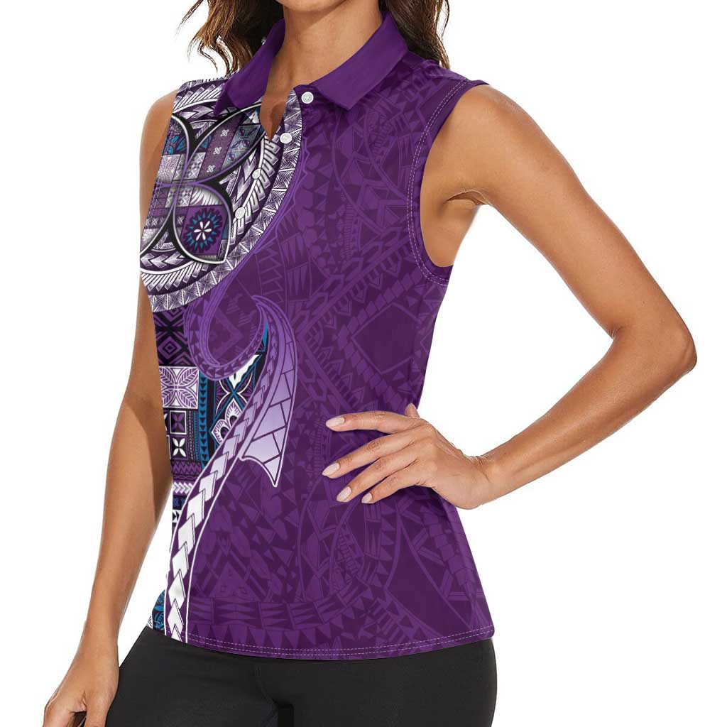 Samoan Siapo Art Tattoo Polynesian Pattern Women Sleeveless Polo Shirt Purple Color LT03 - Polynesian Pride