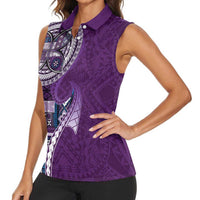 Samoan Siapo Art Tattoo Polynesian Pattern Women Sleeveless Polo Shirt Purple Color LT03 - Polynesian Pride