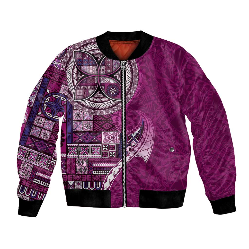 Samoan Siapo Art Tattoo Polynesian Pattern Bomber Jacket Pink Color LT03 Unisex Pink - Polynesian Pride