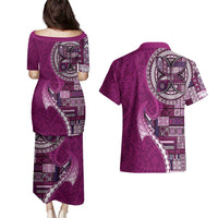 Samoan Siapo Art Tattoo Polynesian Pattern Couples Matching Puletasi and Hawaiian Shirt Pink Color LT03 - Polynesian Pride