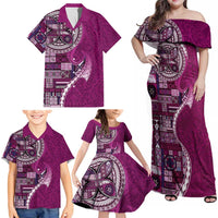 Samoan Siapo Art Tattoo Polynesian Pattern Family Matching Off Shoulder Maxi Dress and Hawaiian Shirt Pink Color - undefined