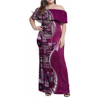 Samoan Siapo Art Tattoo Polynesian Pattern Family Matching Off Shoulder Maxi Dress and Hawaiian Shirt Pink Color - undefined