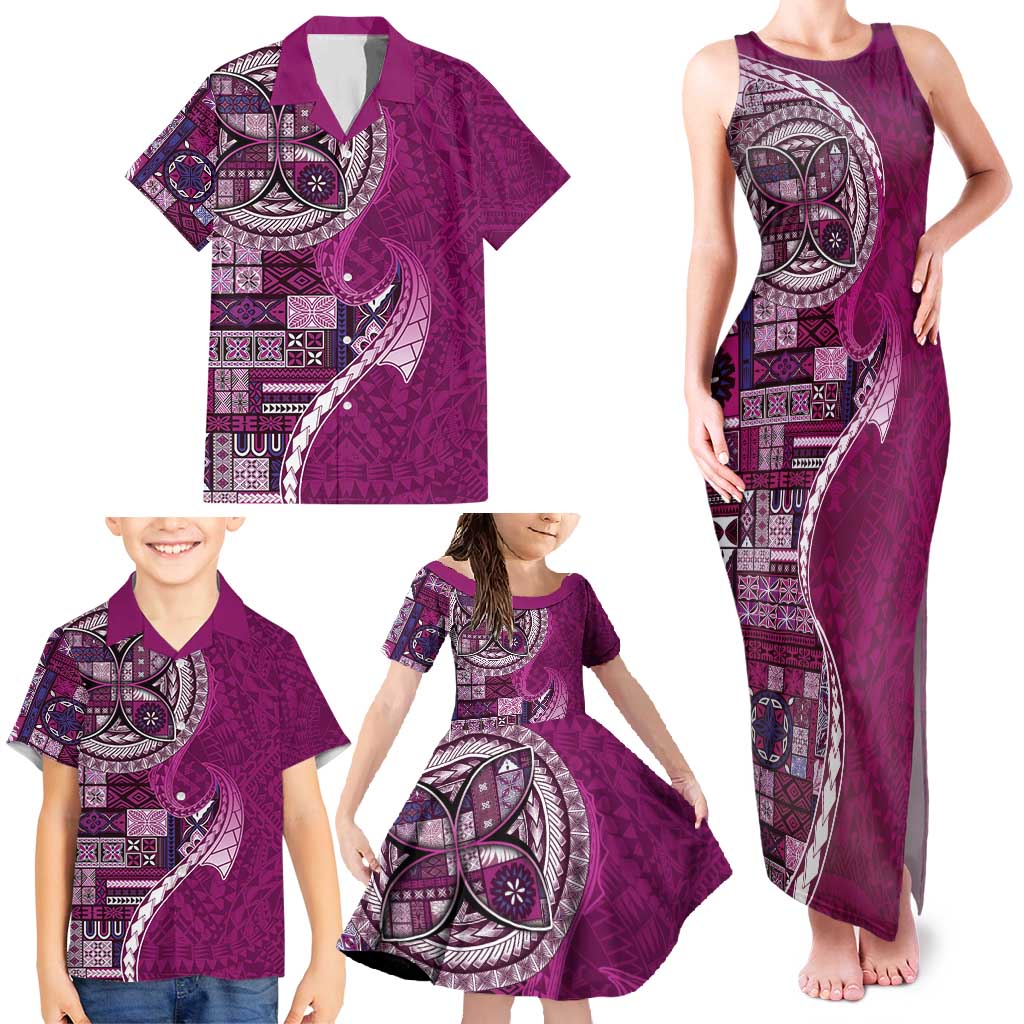 Samoan Siapo Art Tattoo Polynesian Pattern Family Matching Tank Maxi Dress and Hawaiian Shirt Pink Color - Polynesian Pride