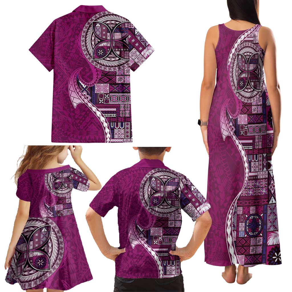 Samoan Siapo Art Tattoo Polynesian Pattern Family Matching Tank Maxi Dress and Hawaiian Shirt Pink Color - Polynesian Pride