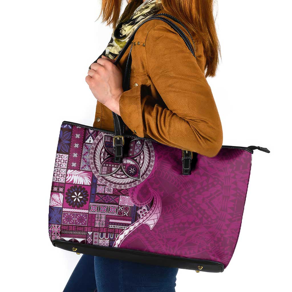 Samoan Siapo Art Tattoo Polynesian Pattern Leather Tote Bag Pink Color LT03 Pink - Polynesian Pride