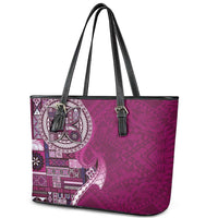 Samoan Siapo Art Tattoo Polynesian Pattern Leather Tote Bag Pink Color - Polynesian Pride