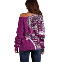 Samoan Siapo Art Tattoo Polynesian Pattern Off Shoulder Sweater Pink Color - Polynesian Pride