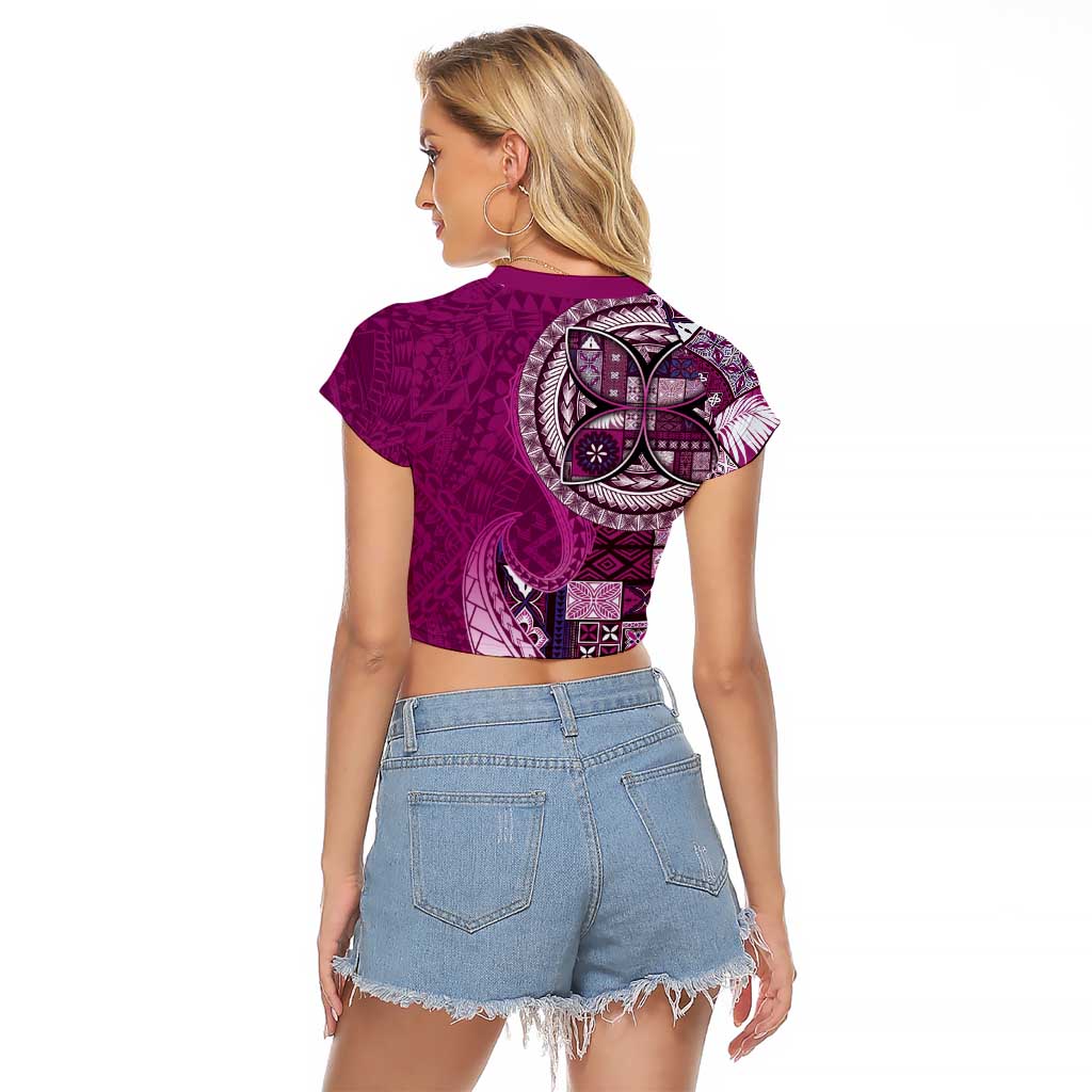 Samoan Siapo Art Tattoo Polynesian Pattern Raglan Cropped T Shirt Pink Color - Polynesian Pride