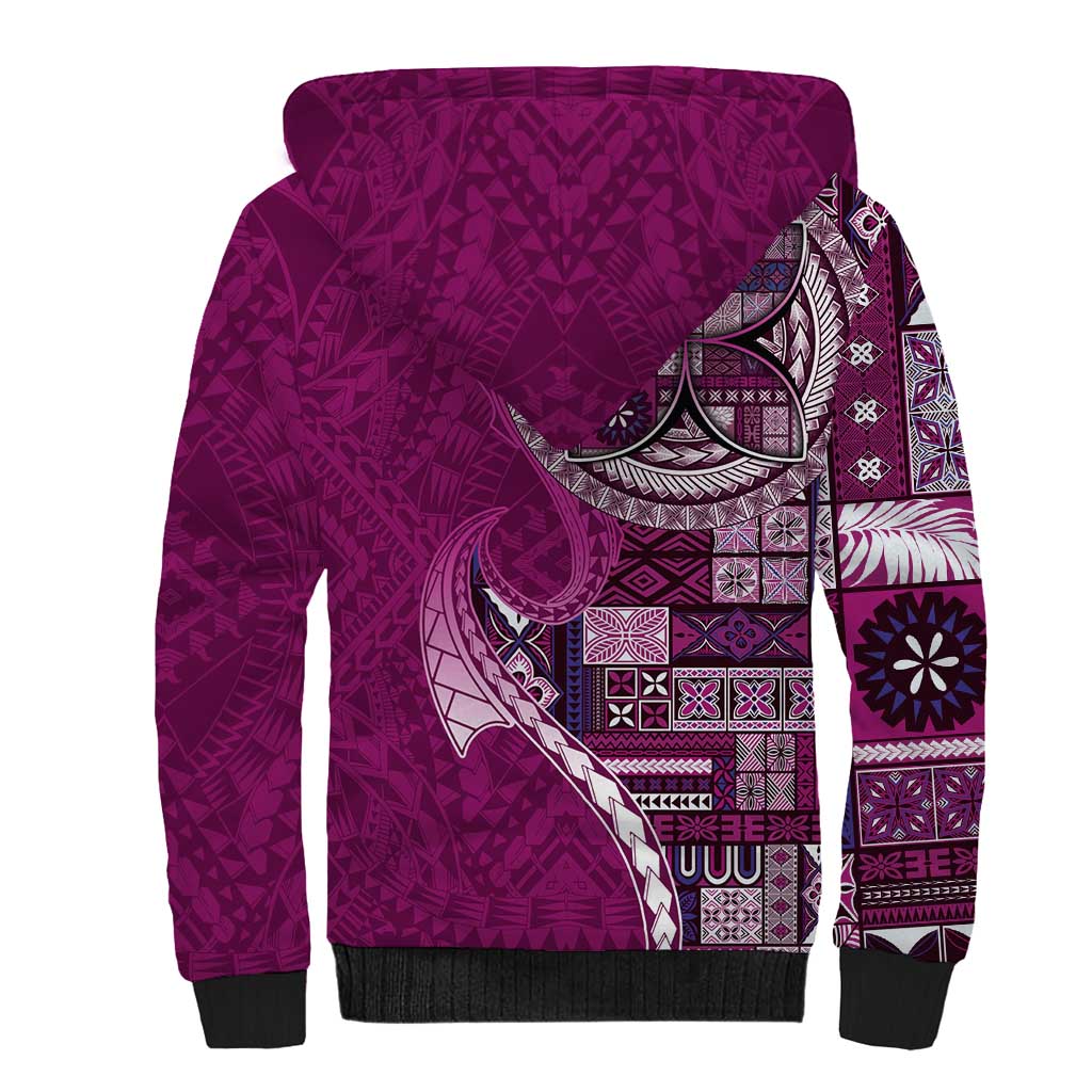Samoan Siapo Art Tattoo Polynesian Pattern Sherpa Hoodie Pink Color - Polynesian Pride