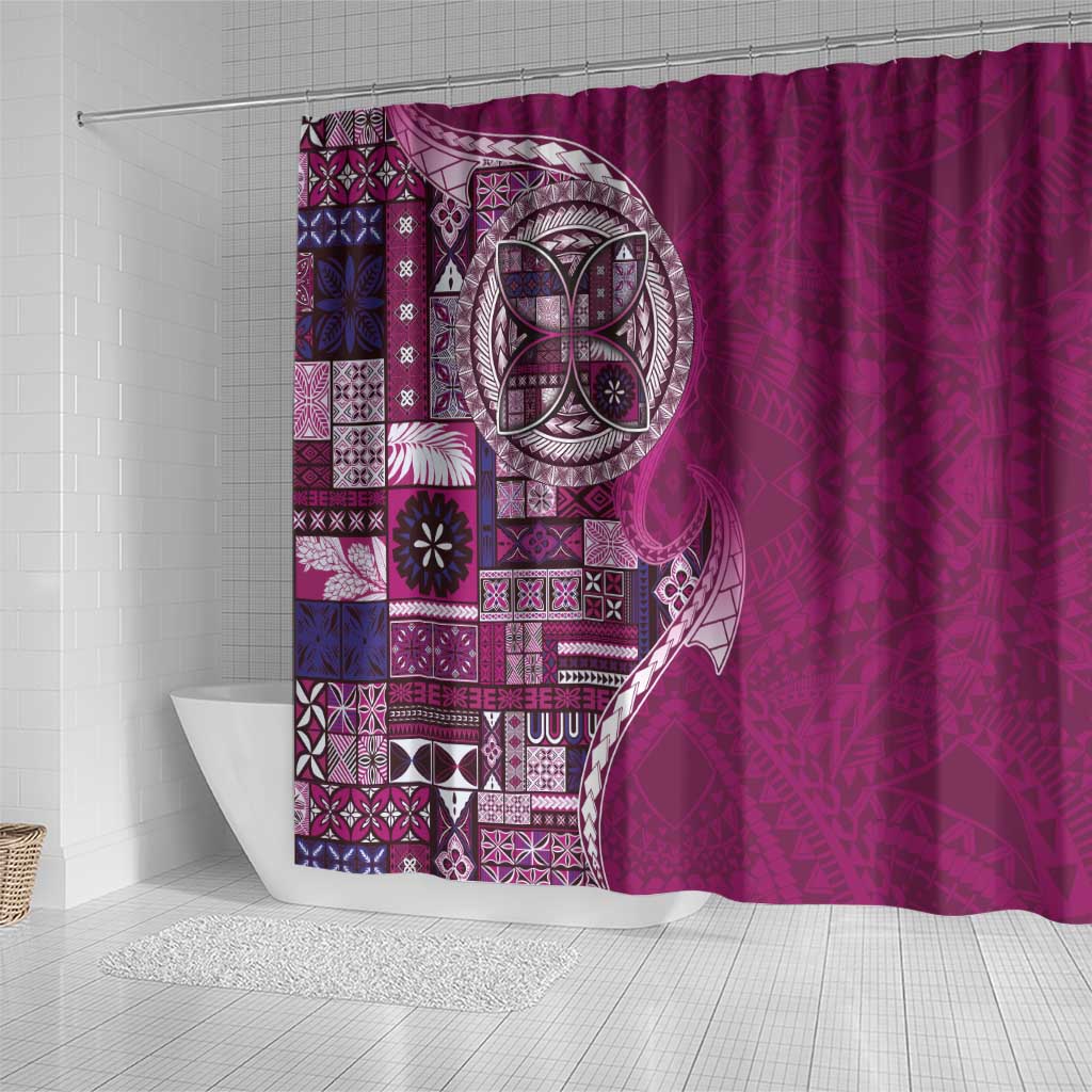 Samoan Siapo Art Tattoo Polynesian Pattern Shower Curtain Pink Color - Polynesian Pride