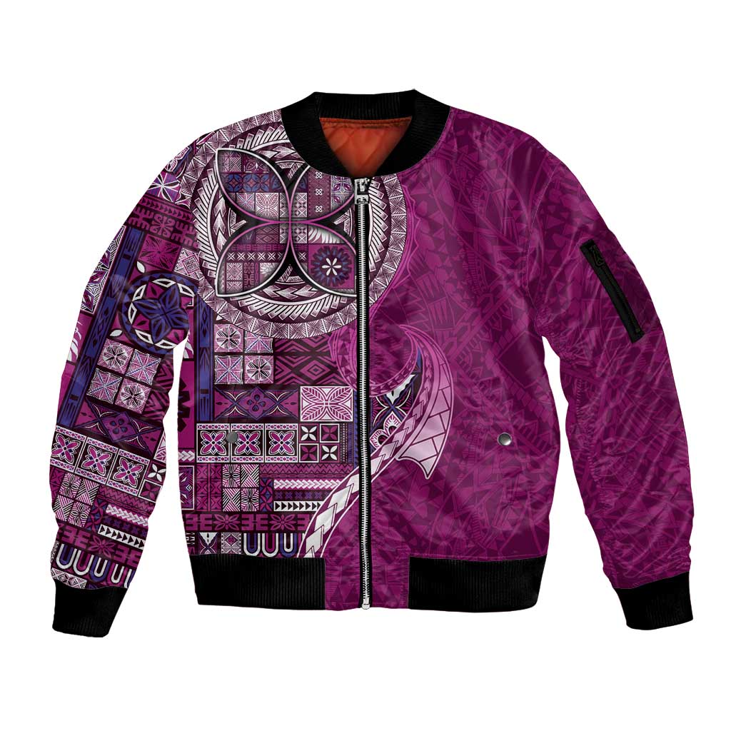 Samoan Siapo Art Tattoo Polynesian Pattern Sleeve Zip Bomber Jacket Pink Color LT03 Unisex Pink - Polynesian Pride
