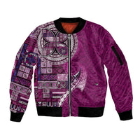 Samoan Siapo Art Tattoo Polynesian Pattern Sleeve Zip Bomber Jacket Pink Color LT03 Unisex Pink - Polynesian Pride