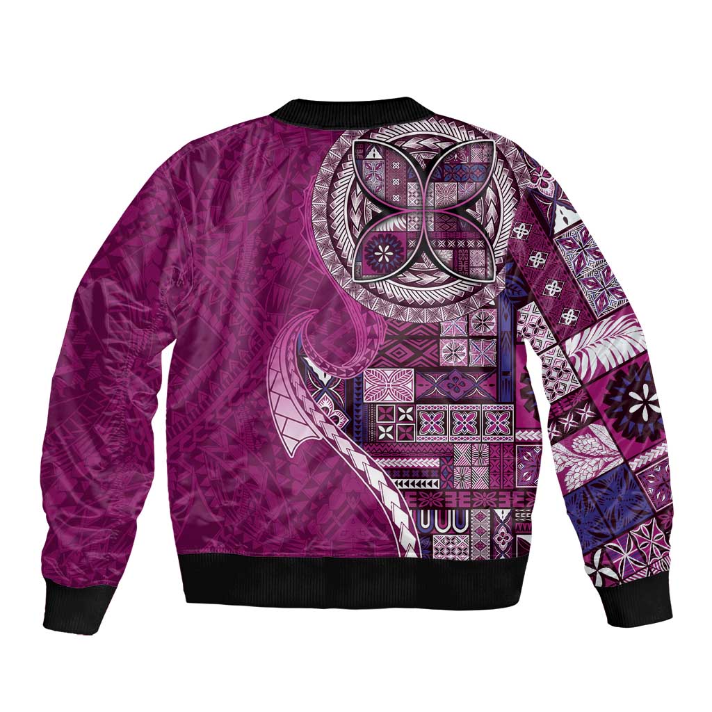Samoan Siapo Art Tattoo Polynesian Pattern Sleeve Zip Bomber Jacket Pink Color LT03 - Polynesian Pride