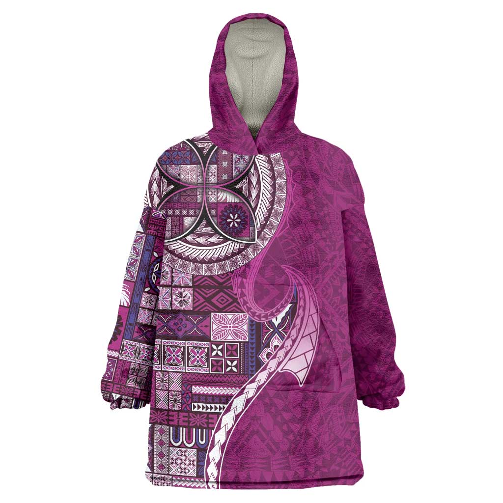 Samoan Siapo Art Tattoo Polynesian Pattern Wearable Blanket Hoodie Pink Color - Polynesian Pride