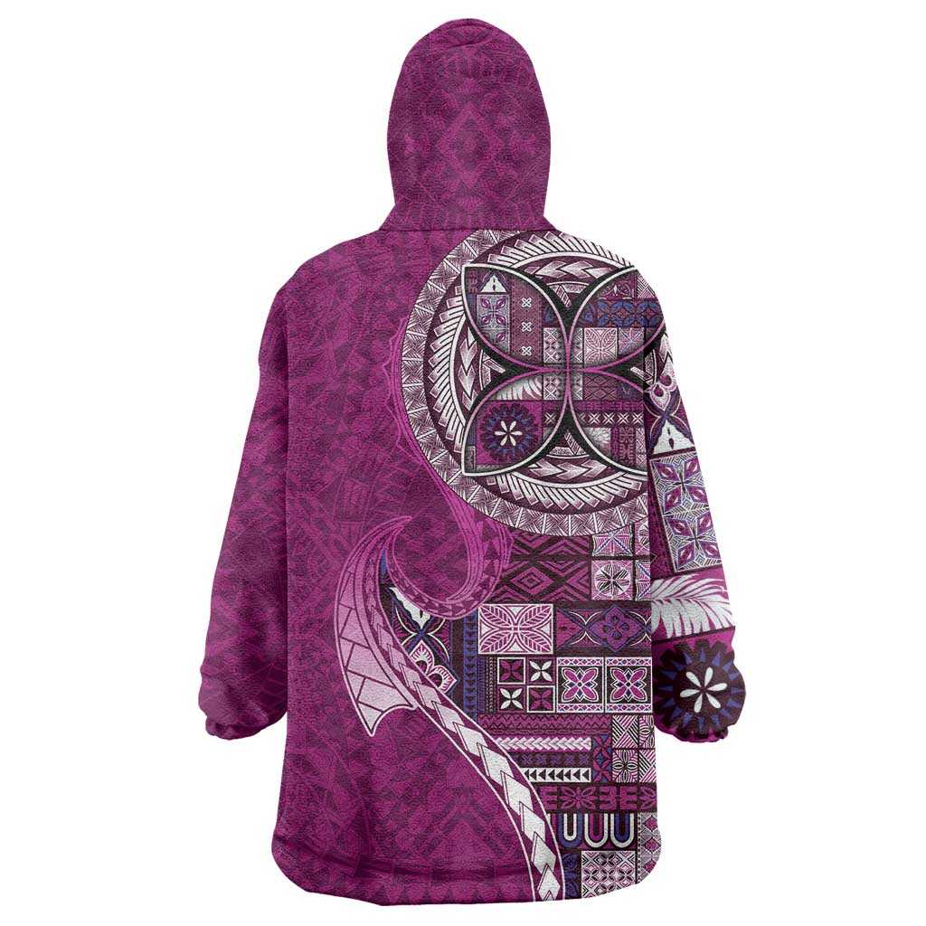 Samoan Siapo Art Tattoo Polynesian Pattern Wearable Blanket Hoodie Pink Color - Polynesian Pride