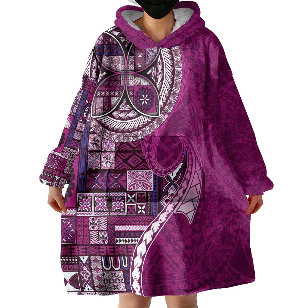 Samoan Siapo Art Tattoo Polynesian Pattern Wearable Blanket Hoodie Pink Color - Polynesian Pride